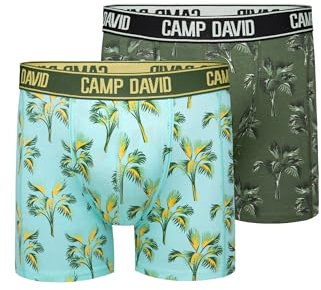 Camp David Herren Boxershorts mit All Over Print, 2er-Pack Khaki/Aqua L