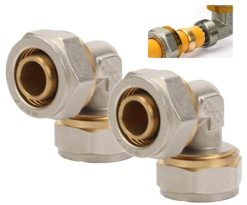 2 Stück 16er Schraubfitting mit DVGW -Bogen 16 x 2,0mm, Schraubfitting Winkel 90° für Mehrschichtverbundrohr und Aluverbundrohr