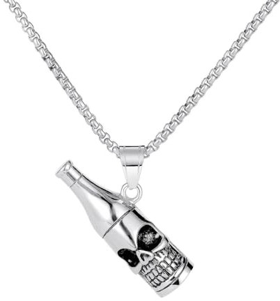 Sopodbacker Während Halskette Ketten Schmuck Herren Frauen Anhänger Necklacevintage Totenkopf Flasche Anhänger Halskette Stahl + Kette 60Cm