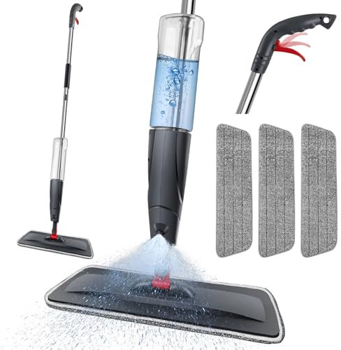 Microfibre Floor Spray Mop Dry Wet Mop Kitchen Floor Cleaning Mop 360° Swivel Head Suitable for Cleaning Tile Laminate Hardwood Ceramic with Washable Replacement Pads, 700ML Refillable Bottle