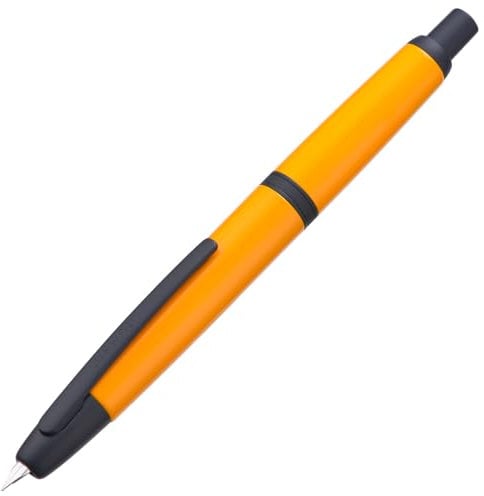 Jinhao 10 Press Fountain Pen with Box, Orange Retractable Fine Nib with Converter Set (Black Clip)