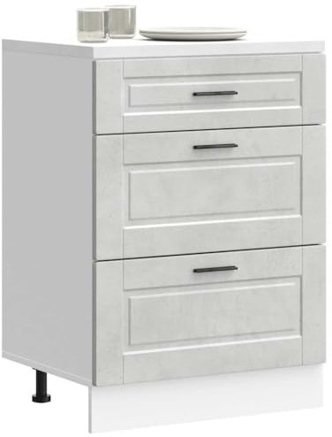 IKAYAA Mueble Bajo de Cocina con 3 Cajones, Estante de Cocina Porto, Armario Bajo Cocina, Mueble de Cocina, sin encimera 60 x 46 x 81.5 cm Gris hormigón