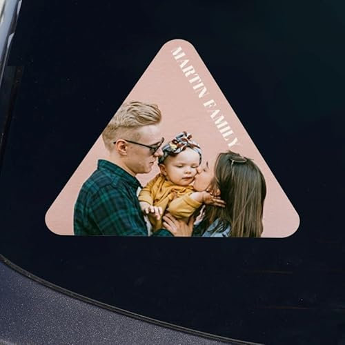 Wanapix | Pegatinas Personalizadas para el Coche | Resistente a la Intemperie | Forma Triangular 15x13cm | Personaliza con Foto y Texto | 100% Personalizado