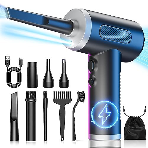 AKLIFFE Souffleur Air Comprimé-120000 TR/Min de Pulvérisation d’Air Comprimé avec Batterie 7800mAh, Kit de Nettoyage de Clavier d’Aspirateur à 3 Vitesses avec Lumière LED pour Le Nettoyage de PC