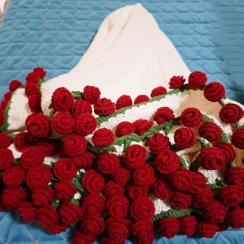 HIDRUO Bouquet Blanket Crochet, Flowers Rose Bouquet Blanket Handmade, Crochet Kit for Beginners, Soft and Lightweight Flower Knitted Throw Blankets(Material Pack) (F)