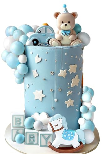 LaVenty Blau Bär Kuchen Dekoration Blaue kugeln Tortenaufleger Bären | Blau Bär Kuchen Dekoration Blaue kugeln Tortenaufleger Bären Kuchendekoration Babyshower Geburtstag Kuchendekoration