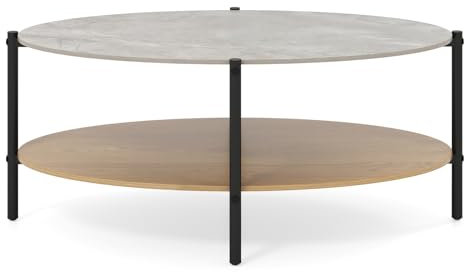 GOPLUS Table Basse Céramique, Table de Salon Rond 2 Niveaux, Vrai Marbre Pierres Composite& Cadre Métallique, Style Moderne pour Entrée, 105 x 65 x 43 cm, Charge 50+40KG, Gris