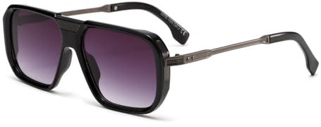 H HELMUT JUST Retro-Sonnenbrille mit quadratischem Rahmen für Herren und Damen, klassische Sonnenbrille mit quadratischem Rahmen (Glänzendes Schwarz/Grau)