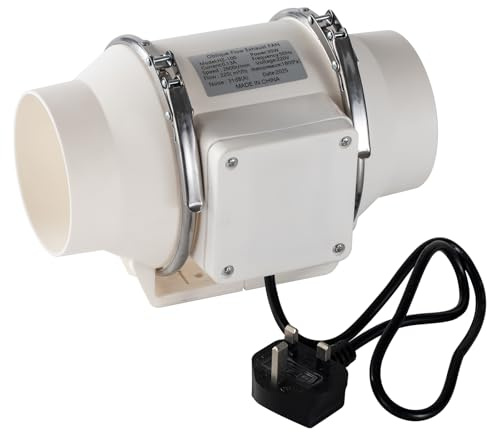 DOSYEN Inline Bathroom Extractor Fan 100mm/4 Inch, In-line duct fan mixed flow 220m3/hour - for Grow Room Tent Hydroponic Ventilation System