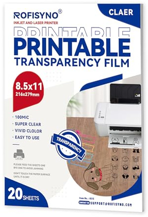 8.5X11 Printable Transparency Sheets, 4mil Clear Overhead Projector Film for Inkjet and Laser printer, 20 Pack