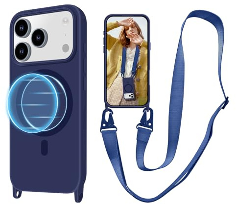 VooDirop Handykette Hülle für iPhone 17 Pro mit Band [Kompatibel mit Magsafe], Magnetische Handyhülle TPU Silikon Schutzhülle zum Umhängen Kordel für iPhone 17 Pro
