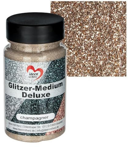 Ideen mit Herz Glitzer-Medium Deluxe | flüssiger Glimmer zum Pinseln, Spachteln, Tupfen | transparenter Glitzer-Lack | auf Wasserbasis | 90ml (champagner)
