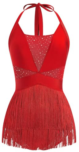 Damen-Body mit Neckholder, Fransen, offener Rücken, Glitzernetz, Salsa, Jazz, Latein-Tanzkleid, sexy Konzert, glitzernde Quasten-Outfits