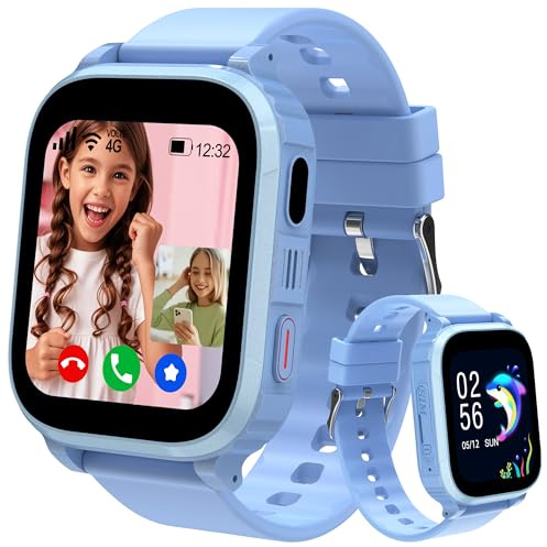 Ruopoem Smartwatch Kinder, 4G Kinder Smartwatch mit GPS und Telefon, IP68 Kinderuhr Anruffunktion SOS Spiel Wecker Schulmodus SIM Handy, Smart Watch Geschenke für Mädchen Jungen