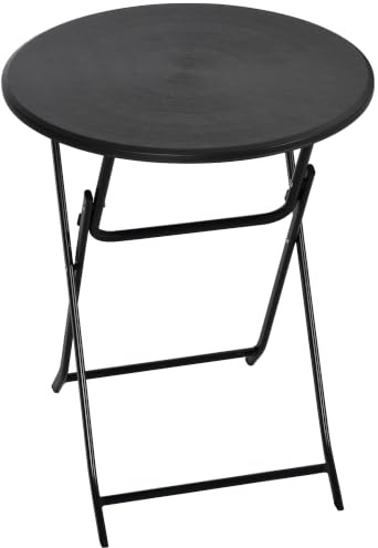 Outsunny Tavolo da Giardino Rotondo Pieghevole Ø60x73 cm Grigio Scuro | Tavolo da Pranzo per Balcone e Terrazza, Piano Effetto Legno, Tavolino da Caffè, in Acciaio e HDPE