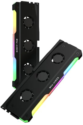 EZDIY-FAB RH02 ARGB RAM Cooler, Active Memory Cooling Module with Integrated Triple 20mm PWM Fans for DDR5 DDR4 Desktop RAM, Advanced Memory Cooling, 5V 3-Pin ARGB Lighting, 2 Pack - Black