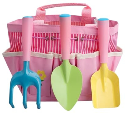 Gardening Kit - 10-Piece Colorful Toy Tool Set with Shovel, Rake & Pink Storage Box for Vegetable Planting Fun Versatile Easy to Use