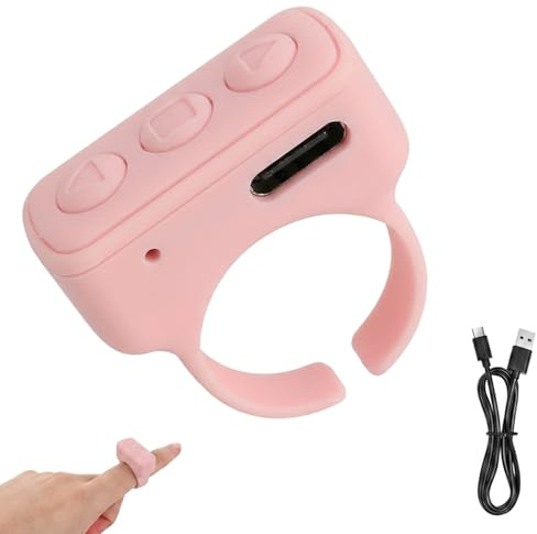 Bluetooth Finger Ring Page Turner Remote, USB-C Rechargeable Wireless Scrolling Clicker for iPad Android Phones Tablets, Hands-Free TikTok Controller with Remote Camera Shutter, White