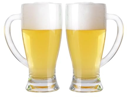 MENGLI-2024 Bicchieri Set di bicchieri da birra, boccali in vetro 450 ml con manico, pub, set 2