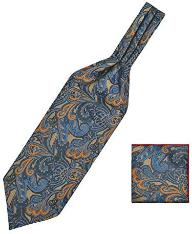 WANYING Herren Retro Krawattenschal und Einstecktuch 2 in 1 Sets, Ascotkrawatte Schal Cravat Ties Schick und Warm für Gentleman - Blau Paisley