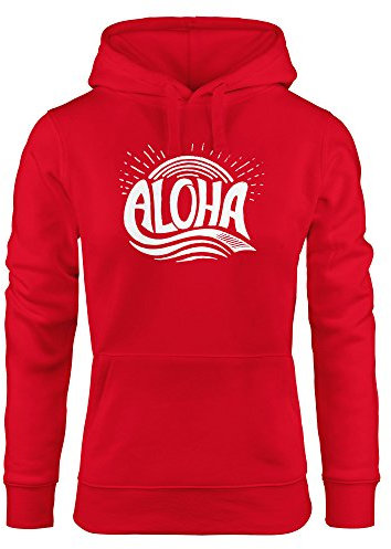 Neverless Hoodie Damen Aloha Wellen Surfing Sommer Kapuzen-Pullover Rot S