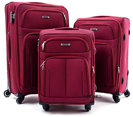 R.Leone Valigia da 1 pezzo Fino a Set 3 Trolley Espandibile grande, medio e bagaglio a mano 4 ruote in stoffa 214 (Bordò, Set 3 S M L)