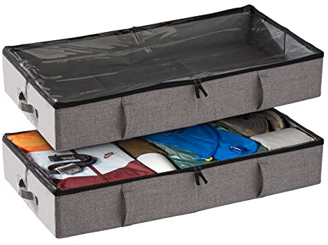 storageLAB Under Bed Storage Containers - 2 Pack Underbed Clothes Storage Organizer with Sturdy Handles for End of Bed, Closet Organizers