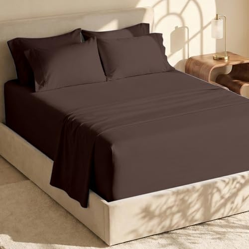 Hearth & Harbor Fits Mattress up to 21, Double Brushed Bedding Sheets & Pillowcases, Microfiber, Brown, King