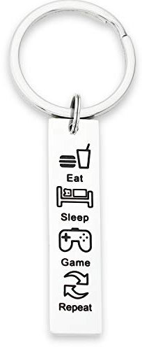 Porte-clés de jeu vidéo gravé « Eat Sleep Game » - Cadeau pour les joueurs Gameboy