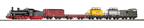 Piko-57123-Start-Set Güterzug Dampflok G7 + 5 Wg. Bettung, Schwarz