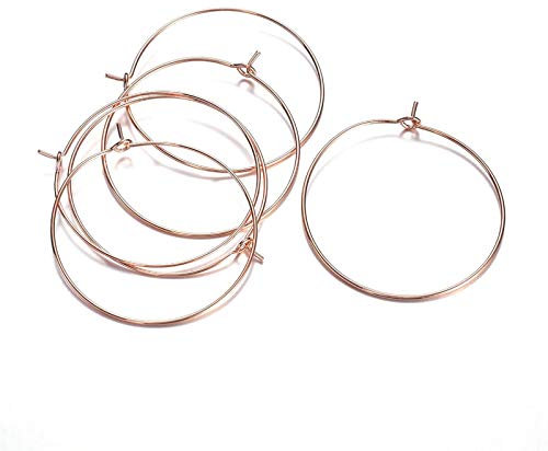 Cheriswelry 50pcs 35mm Brass Hoop Earring Findings Rose Gold Wine Glass Charm Rings Hoop Earrings Beading for Jewellery Crafts Making