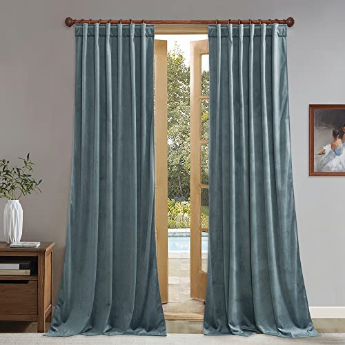 StangH, Grey Blue Velvet Curtains, Back Loops, Light Blocking, Thermal Insulated, 52 W x 120 L, for Living Room, Dining Room, Kids Bedroom, Home Decoration, 2 Panels