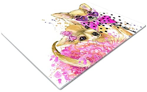 Chopping Board | Glass Chopping Boards for Kitchens | Glass Worktop Savers for Kitchen | Cutting Boards for Kitchen | Chopping Board Non Slip | Small Chopping Board | Pink Chihuahua Fashion