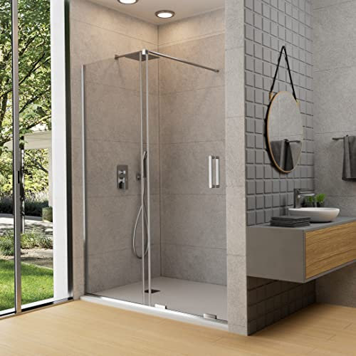 Paroi de douche avant 1 coulissante | 1 fixe | sans profil inférieur | verre transparent trempé 6 mm anticalcaire | Paroi de douche fixe | Largeur adaptable 110 - 115 cm | Paroi de douche | Hauteur