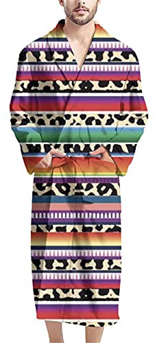 Abbracci IDEA Accappatoio Accappatoio per inverno autunno primavera caldo e assorbente, lungo in cotone per casa hotel doccia spa dinosauro teschio mucca, Rainbow Stripe Leopard, Taglia unica