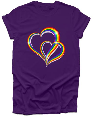 GP-Tees 2 Pride Hearts LGBTQ LGBTQ Community Out & Proud Premium Quality Loose Fit T-Shirt Top for Ladies (Purple - X-Large)