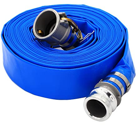 DAVCO 5.1 cm ID × 30.5 m Pool-Rückspülschlauch, strapazierfähiger, verstärkter blauer PVC-Lay, Ablaufbecken und saubere Filter, mit Aluminium-Camlock-C- und E-Armaturen