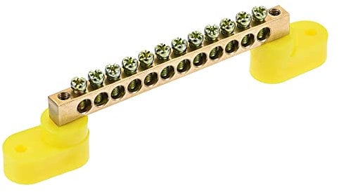 sourcing map Klemmen Erdungsschiene Schraubblock Barriere Messing 12 Positionen für die elektrische Verteilung Gelb
