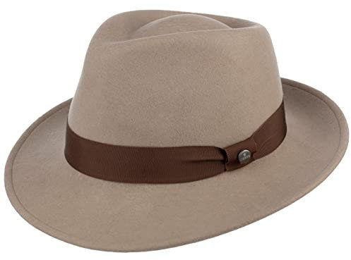 LIERYS City Filzhut Wollfilzhut Damen Herren Wasserabweisend Packable Bogarthut Fedora Sommer Winter beige L (58-59 cm)