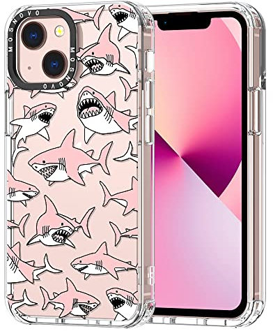 MOSNOVO für iPhone 13 Hülle – Durchsichtige, schlanke, stoßfeste TPU+PC-Handyhülle, [6,6 Fuß Fallschutz/Anti-Abziehen] - Rosa Haie