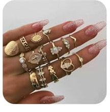 Aneneiceera Boho Knuckle Ringe Gold Kristall Herz Finger Ringe Mondstein Stapelbar Gemeinsame Ringe Set Vintage Hochzeit Midi Ringe Hohl Hamsa Hand Ringe Zubehör Für Frauen Und Mädchen