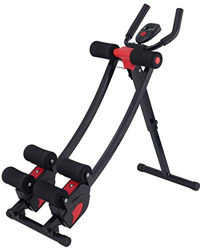 ZELUS Ab Machine for Home Gym, Core Strength Training Equipment for Home Fitness, Ab Crunch Coaster with 4 Intensities and Digital Display, Foldable Core Trainer for Abdominal, Black, 89x42x88cm