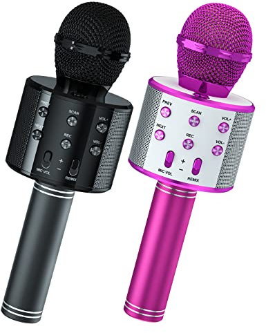 Wowstar Wireless Microphone, Karaoke Bluetooth Microphone for Kids Adults, Portable Toy Karaoke Mic Speaker Machine, Home KTV Player Support Android & iOS Devices for Party Singing (Black & Purple)