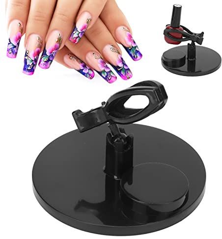 Nail Polish Bottle Holder Stand with Tilter Function, Anti-Spill and Prevent Fall Off Nail Gel Fixing Clip for Manicure Painting (Wide Base)(Black)