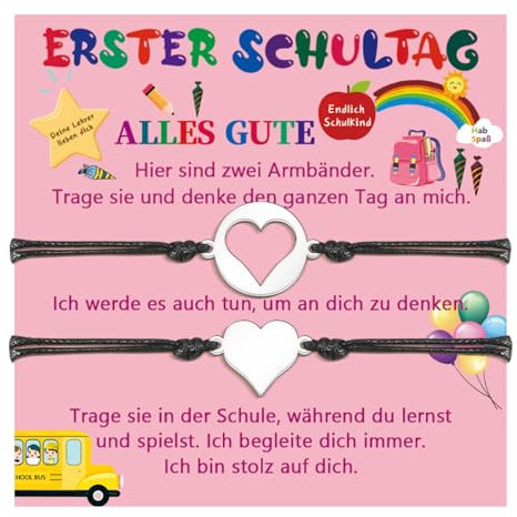 VU100 Mutter Tochter Armband Set Herz Armband Erster Schultag Geschenk für Mutter Tochter Mädchen Familie (2 Schwarz)