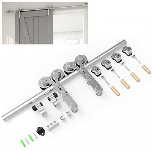 Schiebetürbeschlag Edelstahl 212cm Schiebetüren Schiebetürsystem Komplettset Laufschiene Rollen Set für 1 Holztür 106cm Breit, Y Form