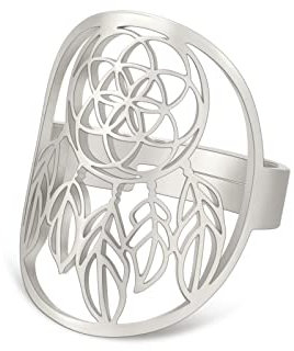 KKJOY Traumfänger Ring Edelstahl Verstellbarer Traumfänger Offene Finger Ringe Modeschmuck Geschenk für Frauen Mädchen