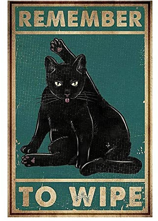 Vintage Metal Tin Sign Remember to Wipe Black Cat Love Cats Poster Art Funny Cat Metal Poster for Home Kitchen Bar Pub 12 X 8 Inches