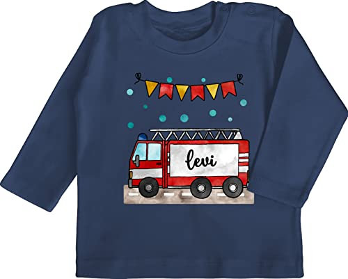 Baby Langarmshirt - Feuerwehrauto Motiv I Leiterwagen Geschenk Feuerwehr I Löschzug - 12/18 Monate - Navy Blau - jugendfeuerwehr Name Tshirt feuerwehrgeschenk feuerwehrmann Shirts Feuerwehrfrau