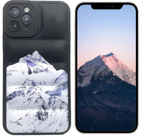 Berge Design für iPhone 12 Pro Max The Puffer Handyhülle mit Nordschnee-Grafik & Luft-Daunenjacke Puffy Face Trendy Aesthetic Designer I Handyhülle für Frauen Männer, Off Black mit weißem Muster